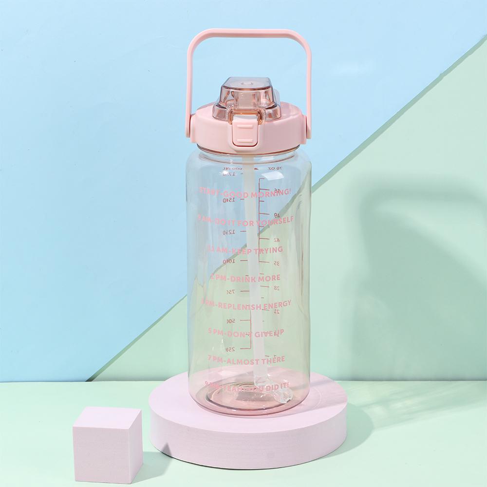 KUNHEV Bình Nước Thể Thao 2000ml Cỡ Lớn Họa Tiết Hoạt Hình 3D Có Ống Hút Tiện Dụng