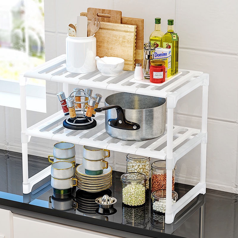 Kệ Gầm Bếp 2 Tầng Đa Năng Tiết Kiệm Không Gian Bếp, Điều Chỉnh Chiều Ngang Phù Hợp MKS046