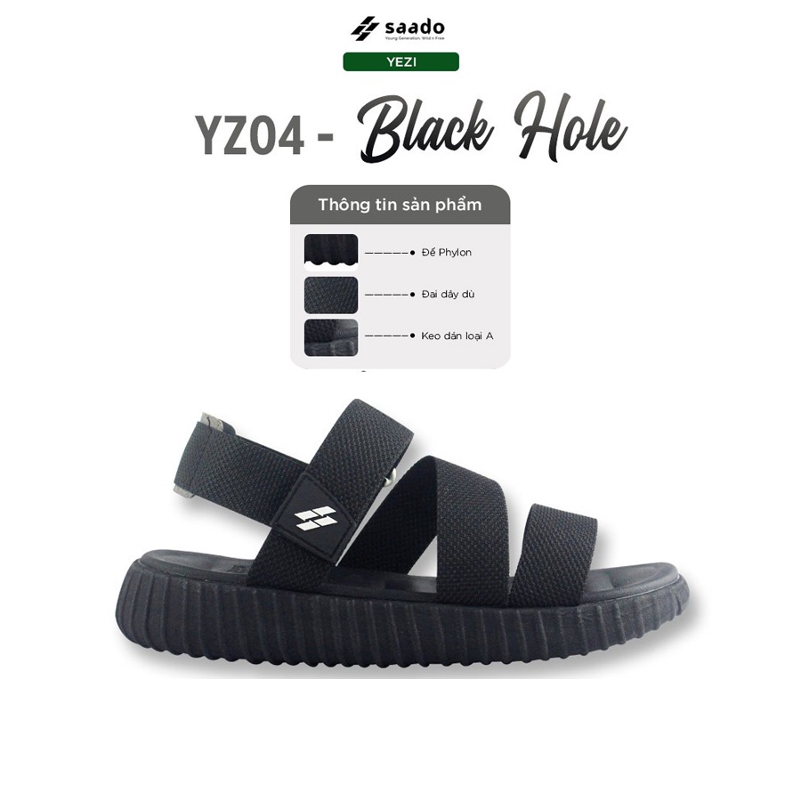 Sandal Saado đế Yezi chính hãng màu full đen YZ04 Black Hole, Dép quai sau nam nữ đi học đi làm