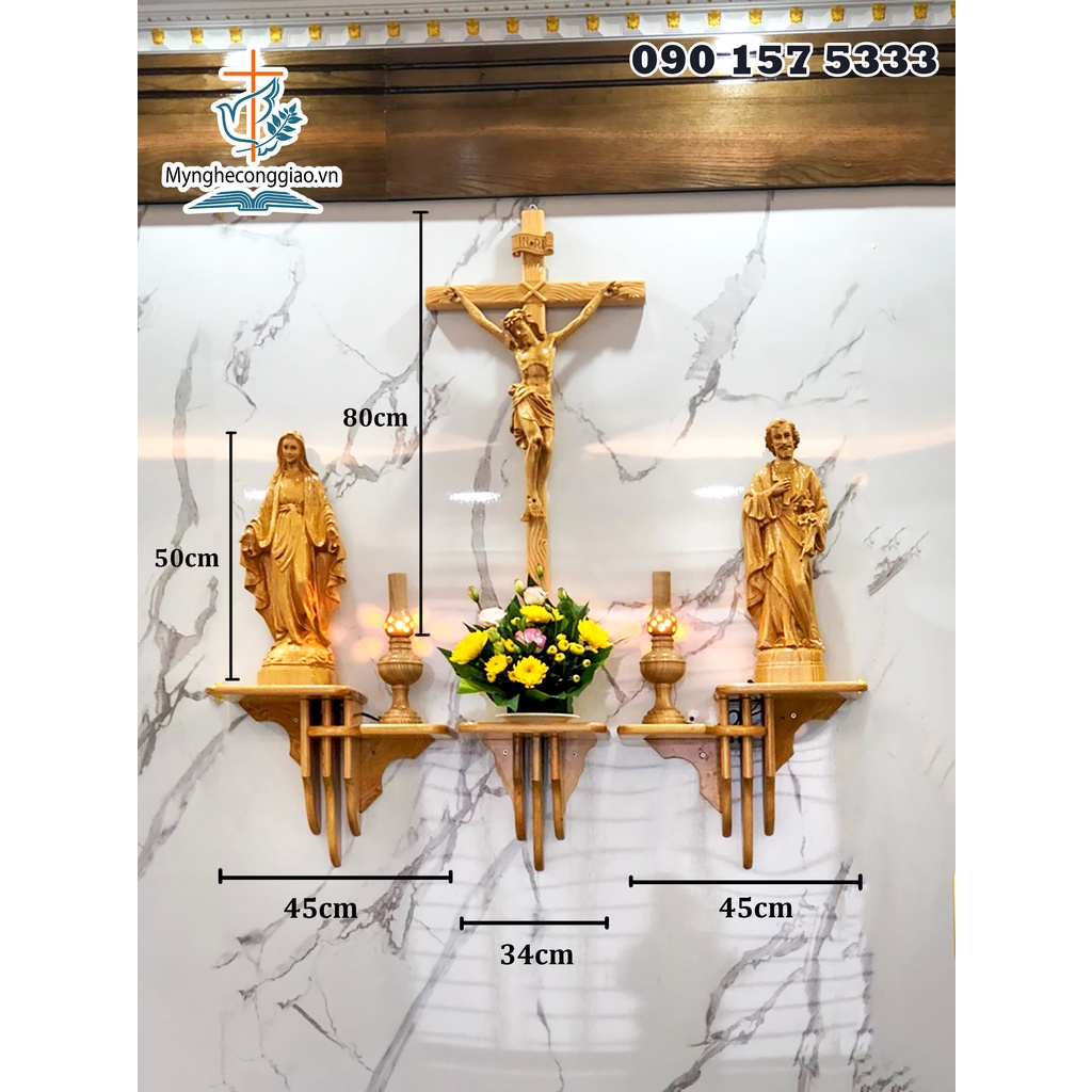 Trọn Bộ Bàn Thờ Công Giáo Bằng Gỗ | Kệ Gỗ, Bàn Thờ Chúa Treo Tường Đẹp | Lắp Nhà Khách