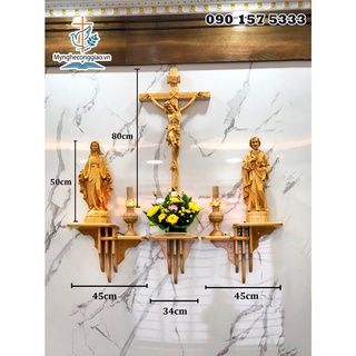 Trọn bộ bàn thờ công giáo bằng gỗ | kệ gỗ, bàn thờ chúa treo tường đẹp | lắp nhà khách