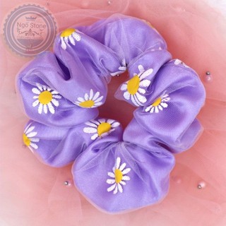 Cột Tóc Vải Scrunchies Hoa Cúc 2 Lớp