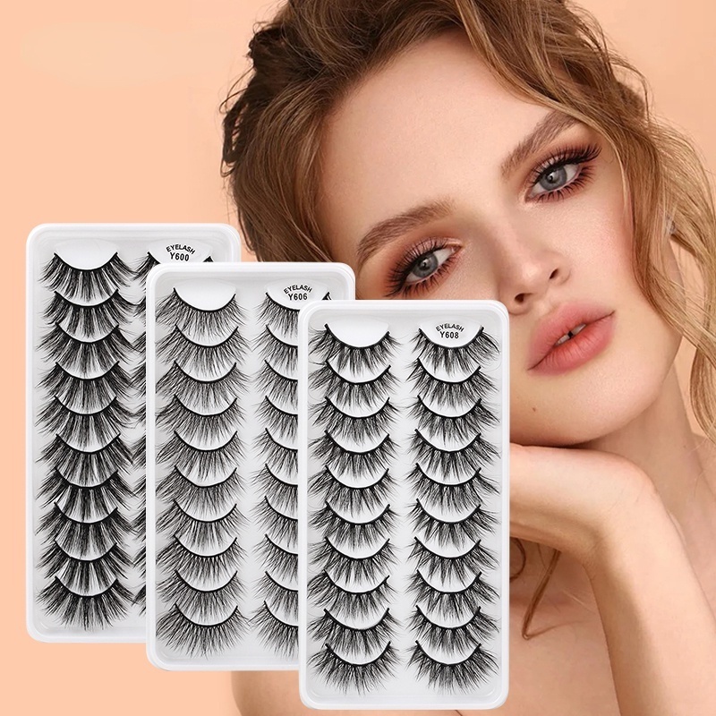 [Hàng mới về] Set 10 cặp mi giả bằng lông chồn nhân tạo 3D dày cong tự nhiên