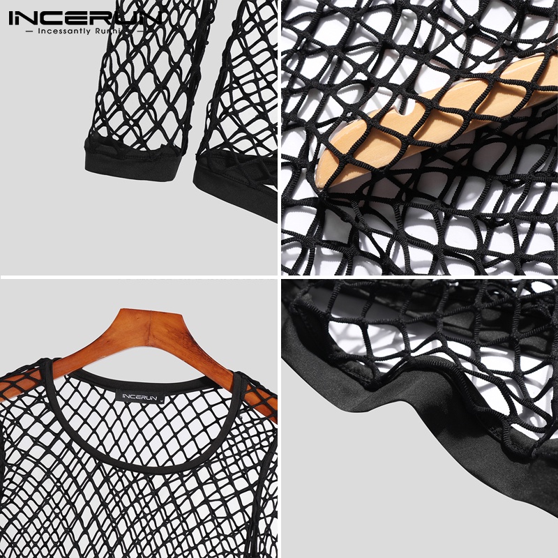 INCERUN Áo nam Tay Dài Màu Đen Quyến Rũ