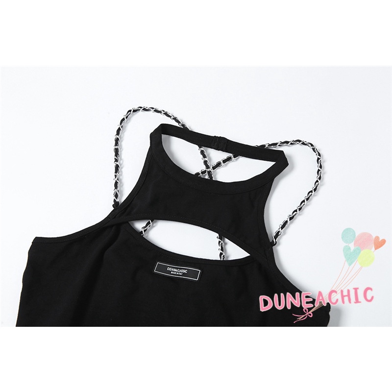 DUNEA Bộ Áo Liền Quần Hở Lưng Phối Dây Xích Gợi Cảm Cho Nữ