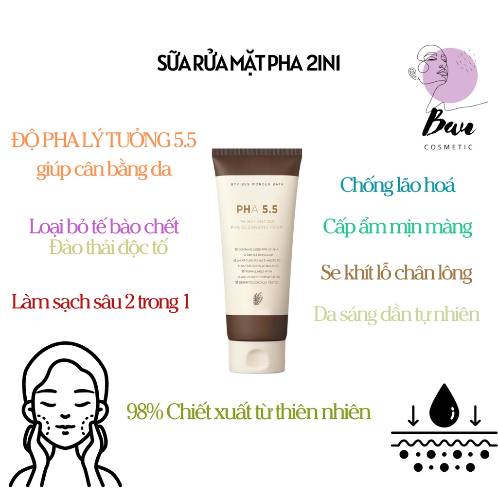 Sữa rửa mặt Wonder Bath PHA 5.5 tạo bọt dịu nhẹ - phù hợp cho cả da nhạy cảm 130ml | BigBuy360 - bigbuy360.vn