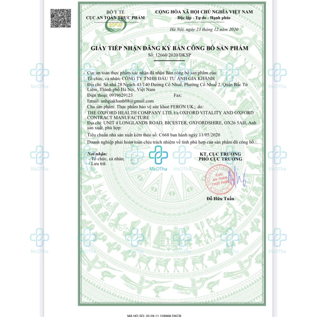 Viên Bổ Sắt Feron UK - Bổ Sung Sắt, Acid Folic, Vitamin B6, Sắt Cho Bà Bầu, Thiếu Máu (Lọ 30 Viên) [Chính Hãng]