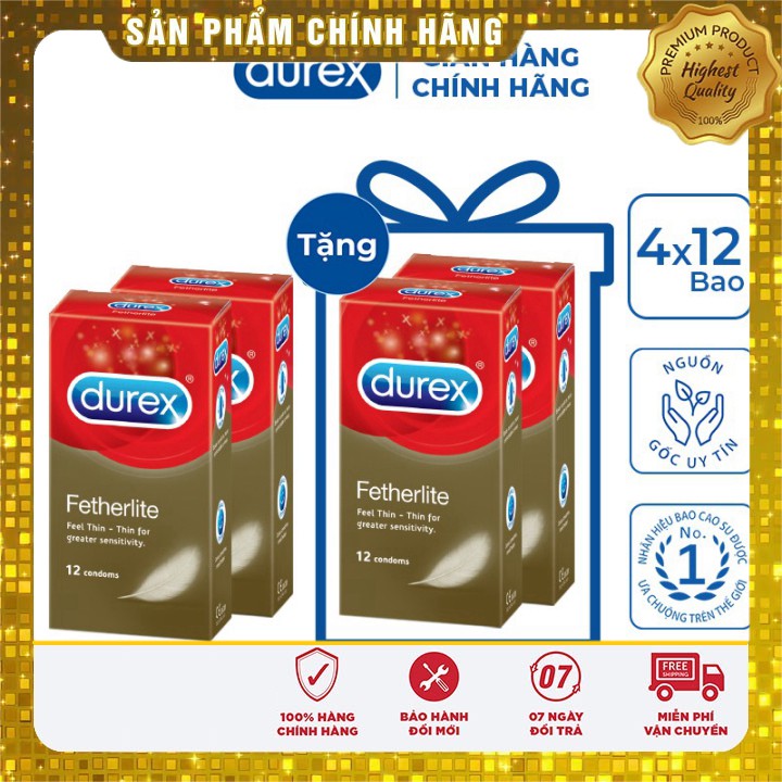 [CHÍNH HÃNG] Bộ 2 bao cao su Durex Fetherlite 12 bao/hộp + Tặng 2 hộp cùng loại