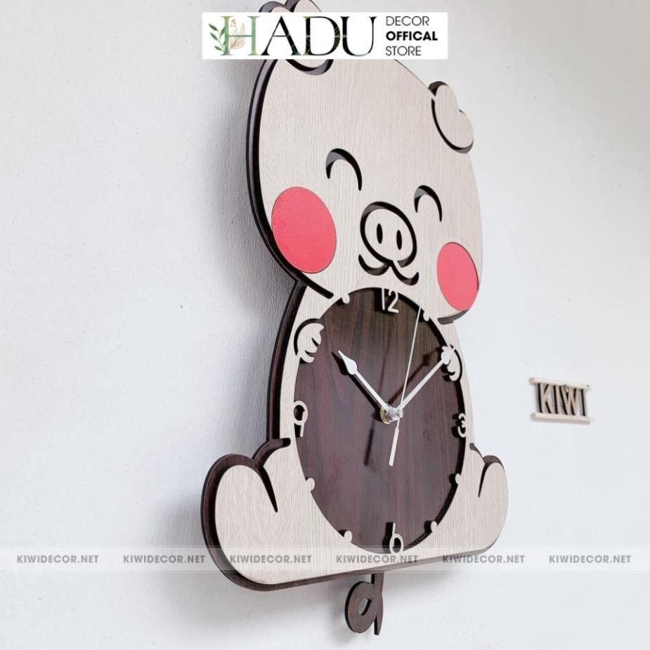 Đồng Hồ Treo Tường Heo Con Bằng Gỗ, Đồng Hồ Decor Handmade Dễ thương, Trang Trí Nhà Cửa - HaduDecor