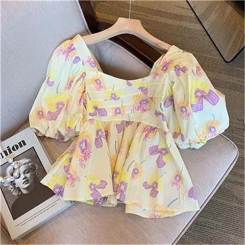 Áo Kiểu Tay Phồng Cổ Vuông In Họa Tiết Hoa Mẫu Mới Thời Trang Mùa Hè Cho Nữ