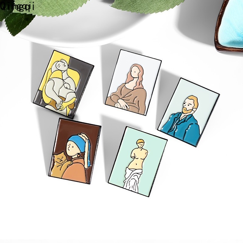 Ghim cài áo Miss Zoe hình tranh sơn dầu họa tiết Van Gogh hoạt hình độc đáo