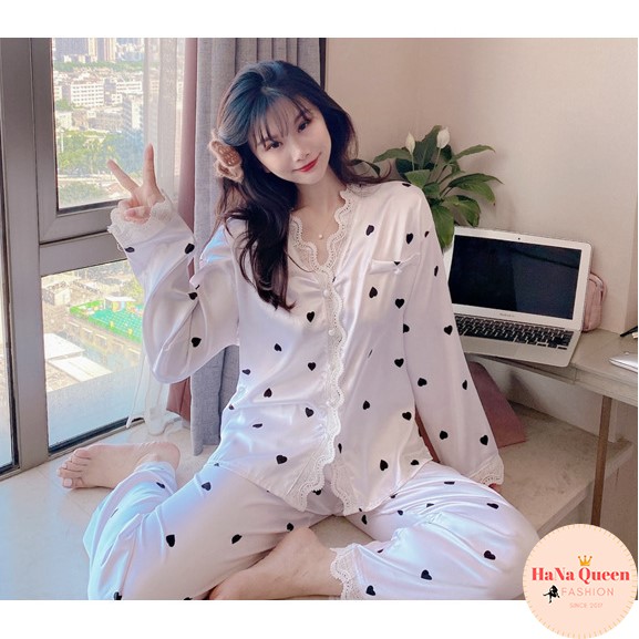 [Sẵn Hàng] Bộ đồ ngủ lụa nữ dài tay phối ren Pijama thu đông phong cách Hàn Quốc 2021 | BigBuy360 - bigbuy360.vn