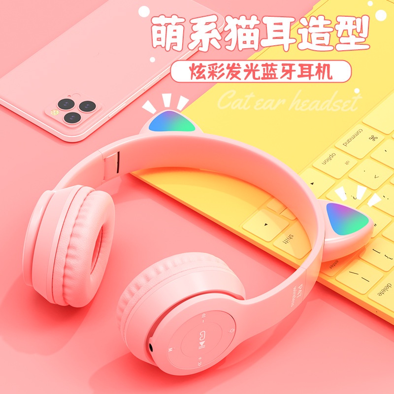 Tai nghe Chụp Tai Mèo Bluetooth P47M,Tai nghe mèo Tai Nghe Có Đèn Led Phát Sáng