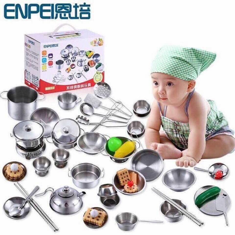 Bộ Đồ Chơi Xoong Nồi INOX 40 Chi Tiết CHO BÉ