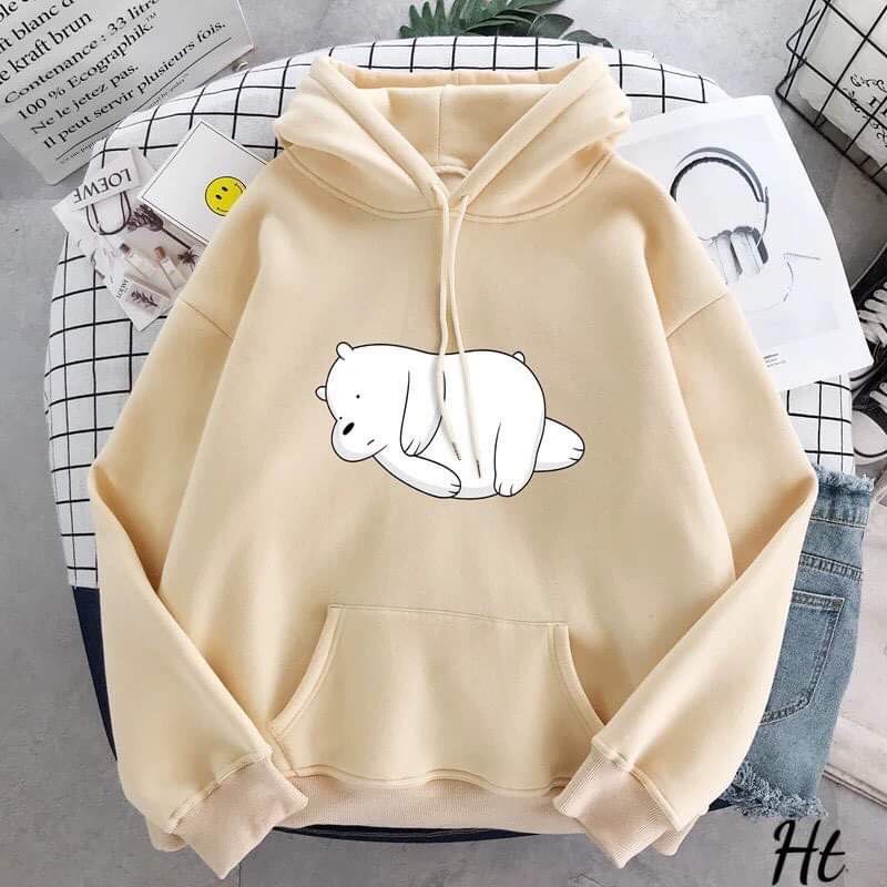 áo hoodie nỉ bông in gấu trắng ngủ, áo hodie gấu ngủ