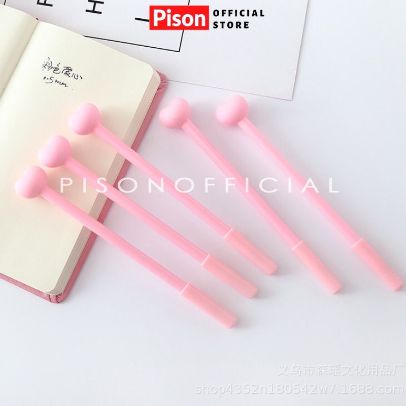 Bút bi nước mực gel hình Tim hồng tròn Pison, mực đen ngòi kim 0.38mm - SP0381 - 1 cái