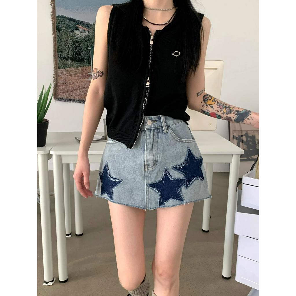Chân Váy Denim Chữ A Lưng Cao Dáng Ôm Phong Cách Retro Mỹ Thời Trang Mùa Hè Hàng Mới Dành Cho Bạn Nữ