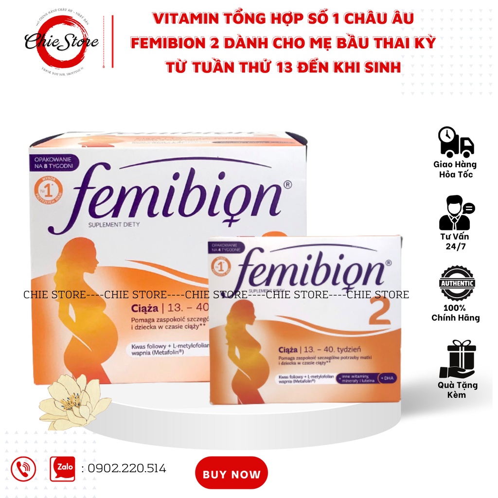 [CHÍNH HÃNG] Vitamin bầu Femibion số 2 dành cho mẹ bầu từ thai kì tuần 13 đến tuần 40