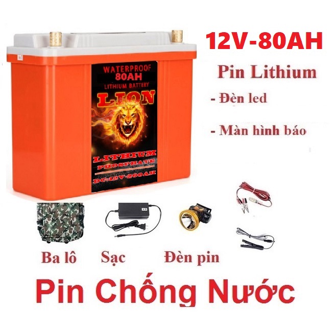 Pin Lithium 80Ah chống nước hoàn toàn tuyệt đối-Pin lithium 12V-80Ah.