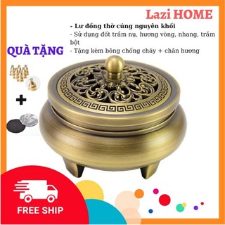 [Hàng Chất] Đồ thờ cúng bằng đồng, Lư xông trầm hương, Lư đốt trầm 3 chân - Dùng là mê