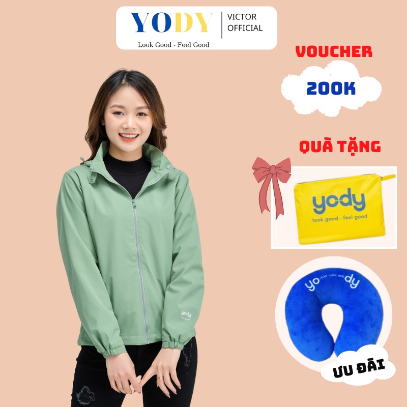 ♠✓Áo Khoác Gió Nữ YODY Hai Lớp Có Mũ Khóa Kéo Chống Nước Bụi AKN4024