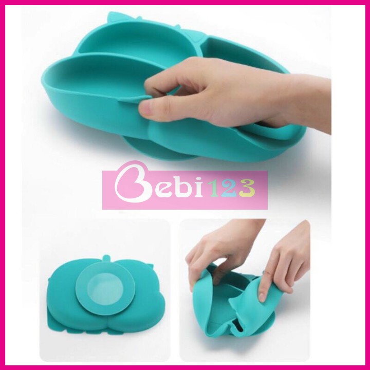 Khay ăn dặm silicon bám dính cao cấp hình tròn và bò sữa cho bé