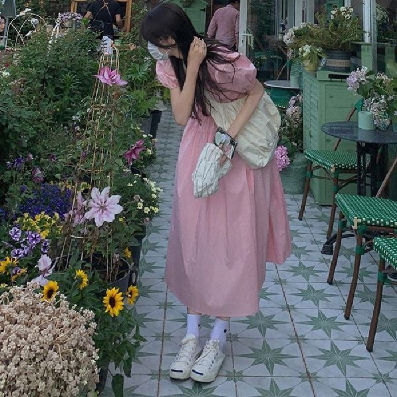 Đầm Chữ a Tay Phồng Ôm Eo Thời Trang Mùa Hè Dành Cho Nữ 2022