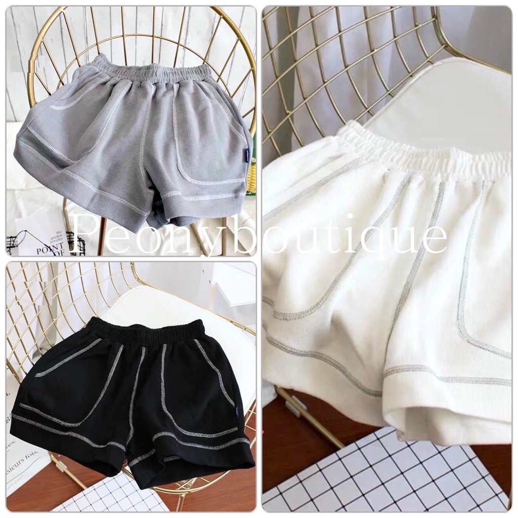 Quần Short Chỉ Nổi PEONYB Nữ [FREESHIP]  Shorts đùi chạy viền dáng suông, thun trơn màu ĐEN | TRẮNG | XÁM Ulzzang