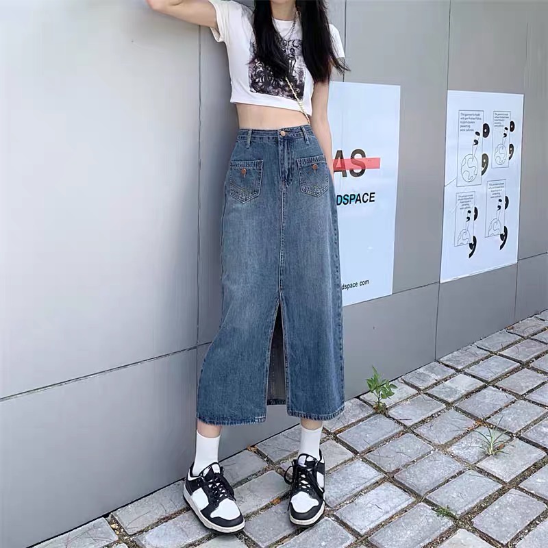 CHÂN VÁY JEAN DÀI XẺ TRƯỚC