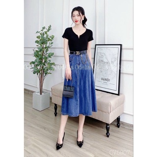 Chân váy bò mềm dáng xoè nhẹ