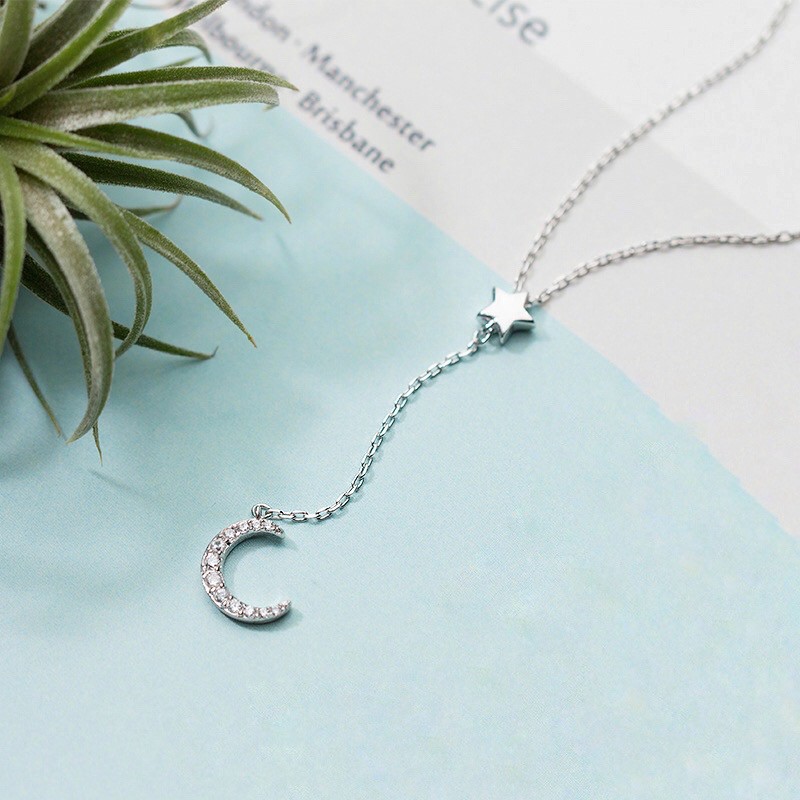Dây Chuyền Bạc Nữ MIRASON Trăng Sao Nạm Đá Sang Trọng MDC031 - Vòng Cổ Nữ Bạc 925 Cao Cấp