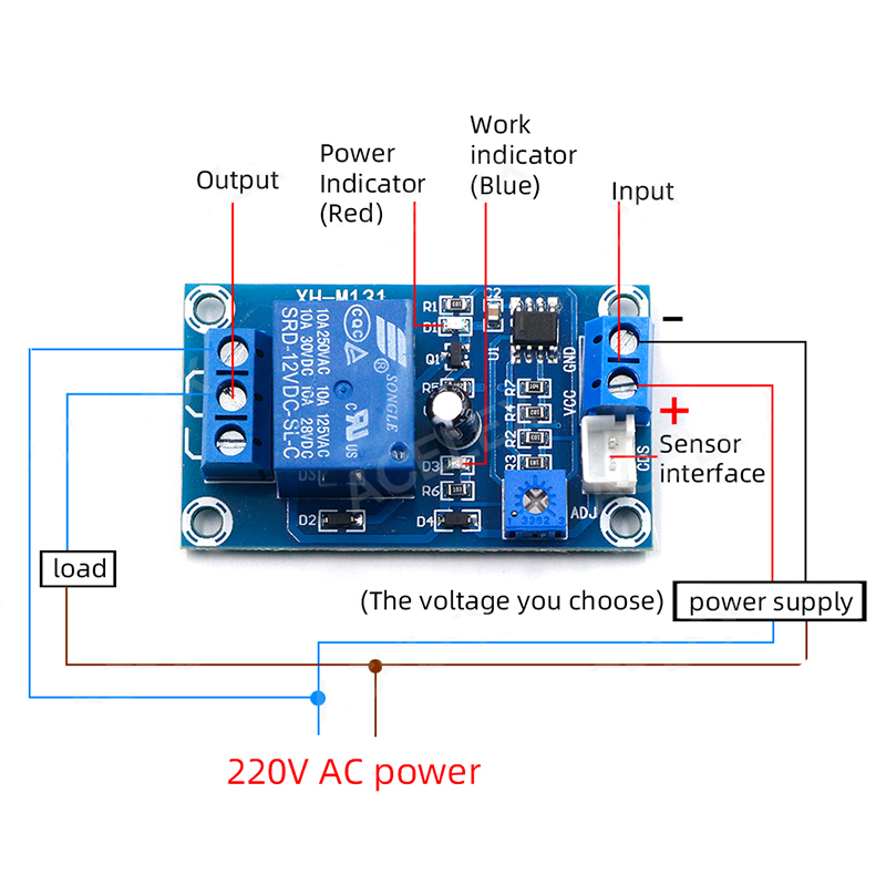 Công tắc điều khiển ánh sáng XH-M131 DC 5V / 12V Mô-đun phát quang Rơle cảm biến phát hiện Mô-đun điều khiển tự động 10A