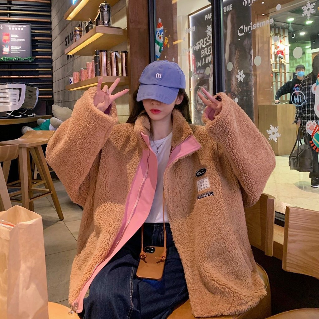 (sẵn hàng)Áo khoác thu đông lót lông dày ấm mặc được 2 mặt phong cách hàn quốc hàng L1 | BigBuy360 - bigbuy360.vn