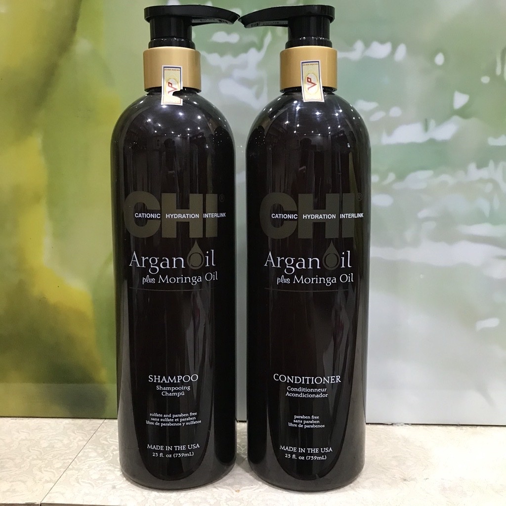Dầu gội xả CHI Argan Oil Moringa dưỡng ẩm trẻ hóa tóc 739mlx2