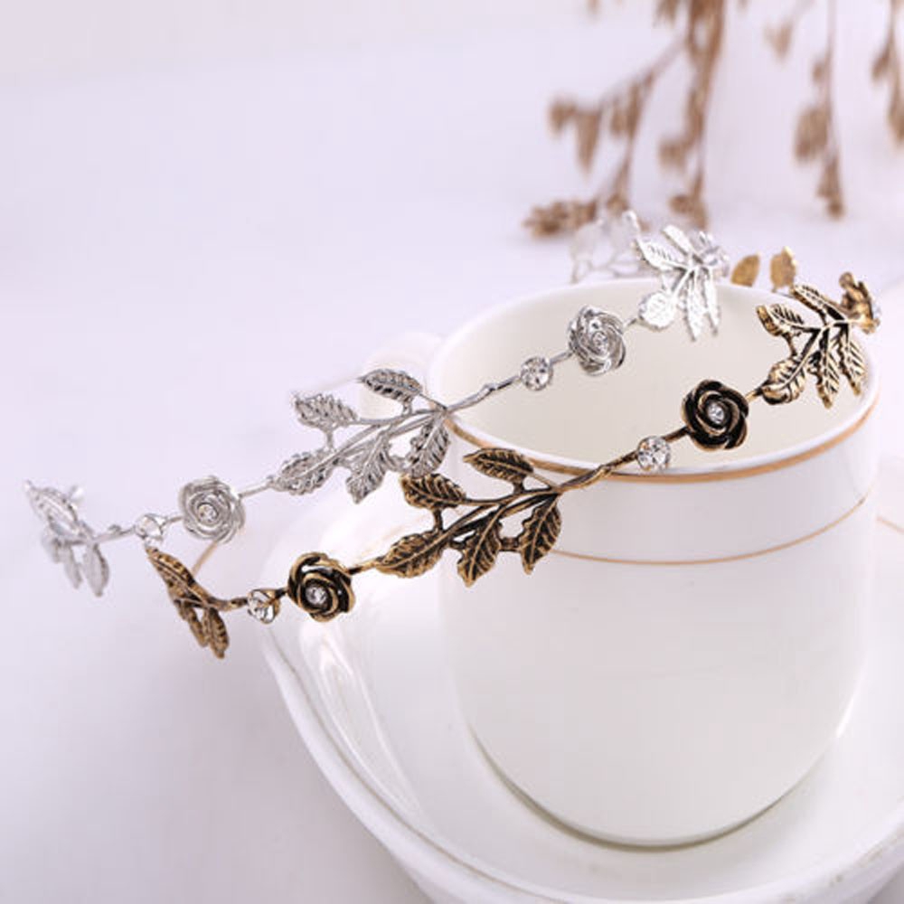 Băng đô kim loại hình lá đính đá thời trang cho nữ