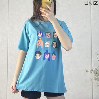 Áo Phông Nữ In Hình UNIZ (Màu Xanh), Ulzzang, Dáng Dài Cổ Tròn, Cộc Tay, Tay Lỡ, Vải Cotton, Mềm Mịn, IN HÌNH CHỐNG BONG