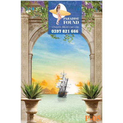 Phông Nền Chụp Ảnh Livestream 3D 5D Cổng Vòng Biển Xanh Tươi Mới Không Lóa Sáng