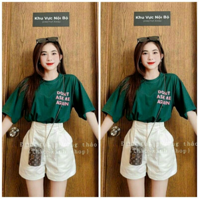 Set Quần Short Trắng Mix Áo Phông💖FREESHIP💖 Set Áo Phông Xanh Thụng Kèm l Quần Short Kaki Trắng AD39