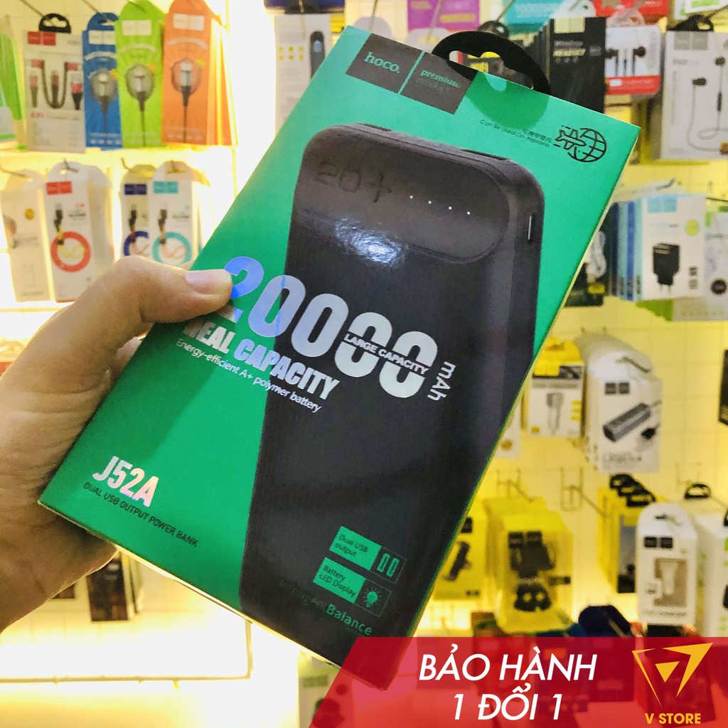 Pin sạc dự phòng 20000mah Hoco J52a - LPB-N18 lanex 2 cổng usb 2a đèn led trắng  đen giá rẻ [hoco đà nẵng]