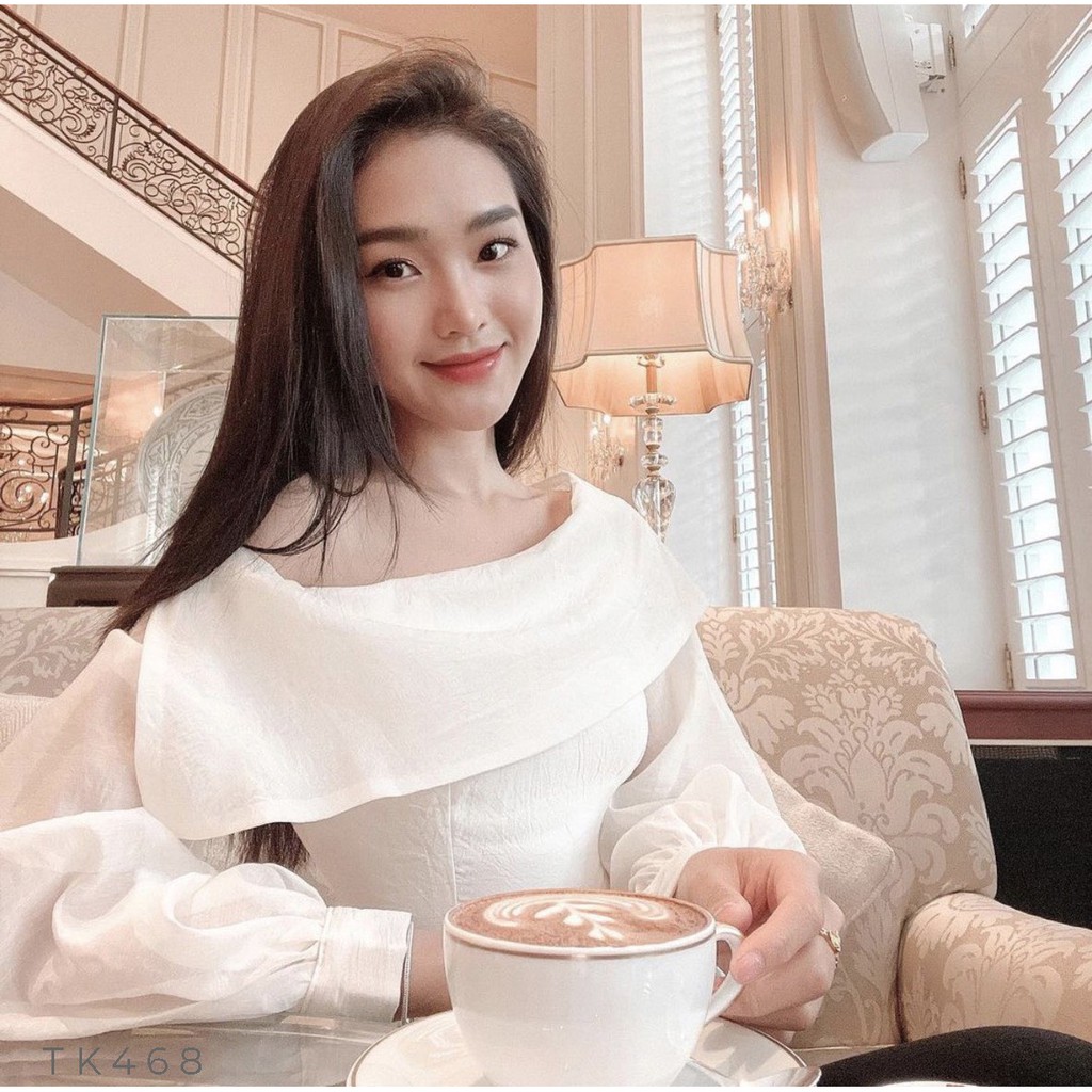 Áo peplum trễ vai tay voan thanh lịch