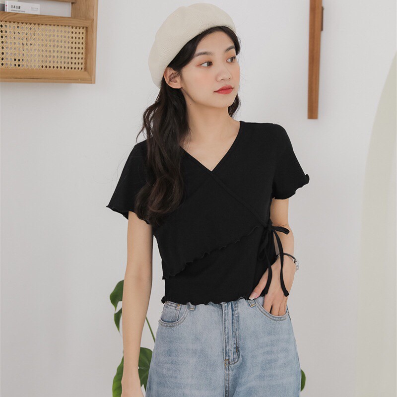 Áo croptop ôm eo , vạt chéo cột eo ulzzang | BigBuy360 - bigbuy360.vn
