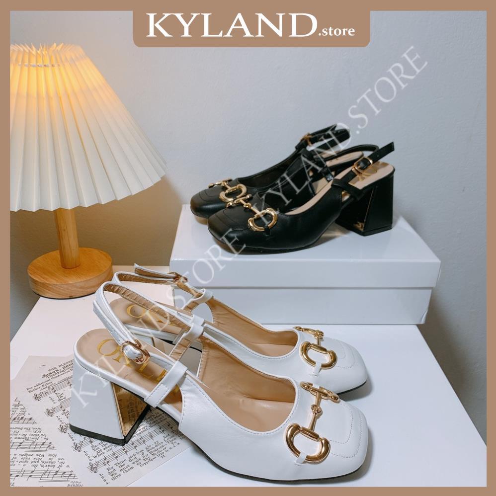 Giày cao gót vuông bít mũi gắn khóa cao 7 phân cao cấp,Sandal cao gót bít mũi cao 7 phân cao cấp KYLAND.STORE