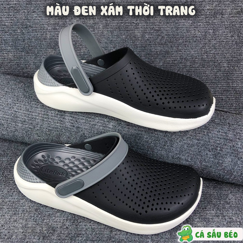 Dép Cross Literide Nam Nữ màu ĐEN đế xám, Hàng loại 1 full tag, full box hãng