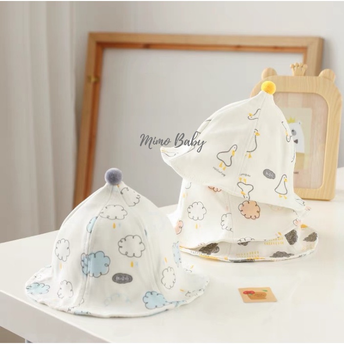 Mũ sơ sinh vải mềm chóp bông in họa tiết dễ thương cho bé MH142 Mimo Baby
