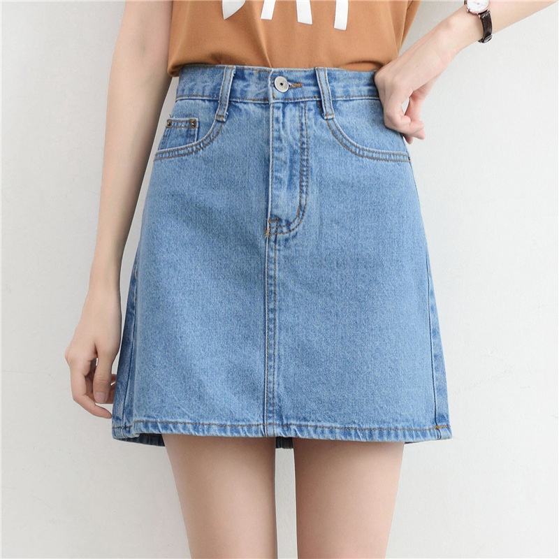 Chân Váy Jeans Chữ A Lưng Cao Màu Sắc Thời Trang Cho Nữ