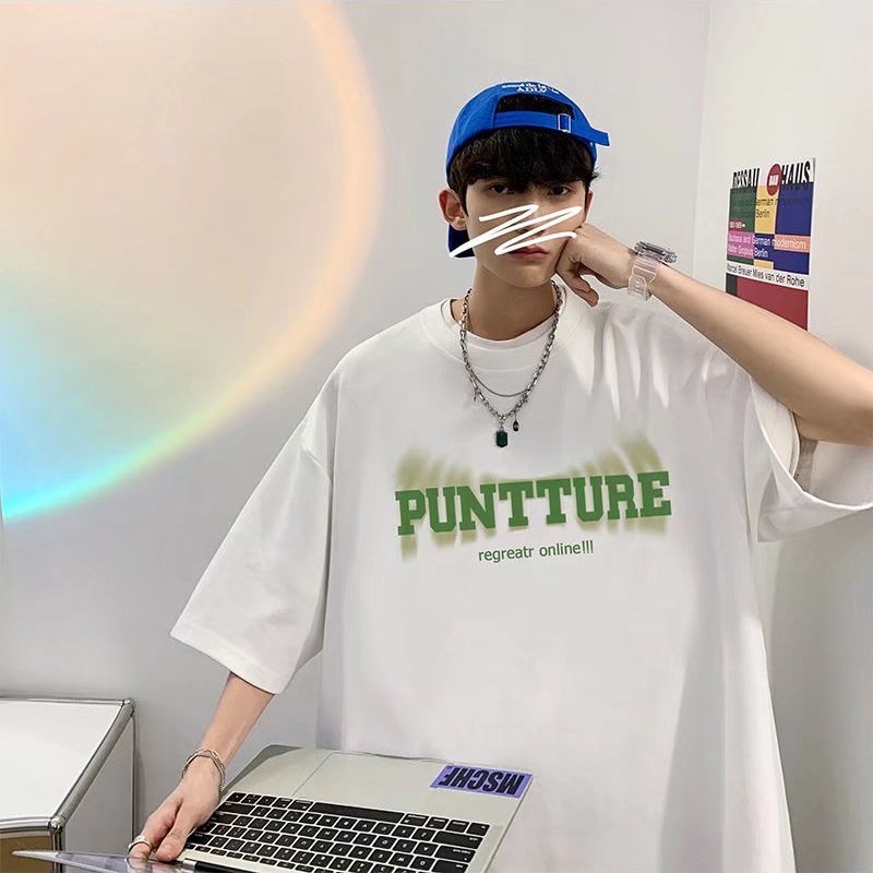 Áo Thun Dáng Rộng Cổ Tròn In Chữ Thời Trang Mùa Hè Phong Cách Hàn Quốc Cho Nam Giới Size M-5XL