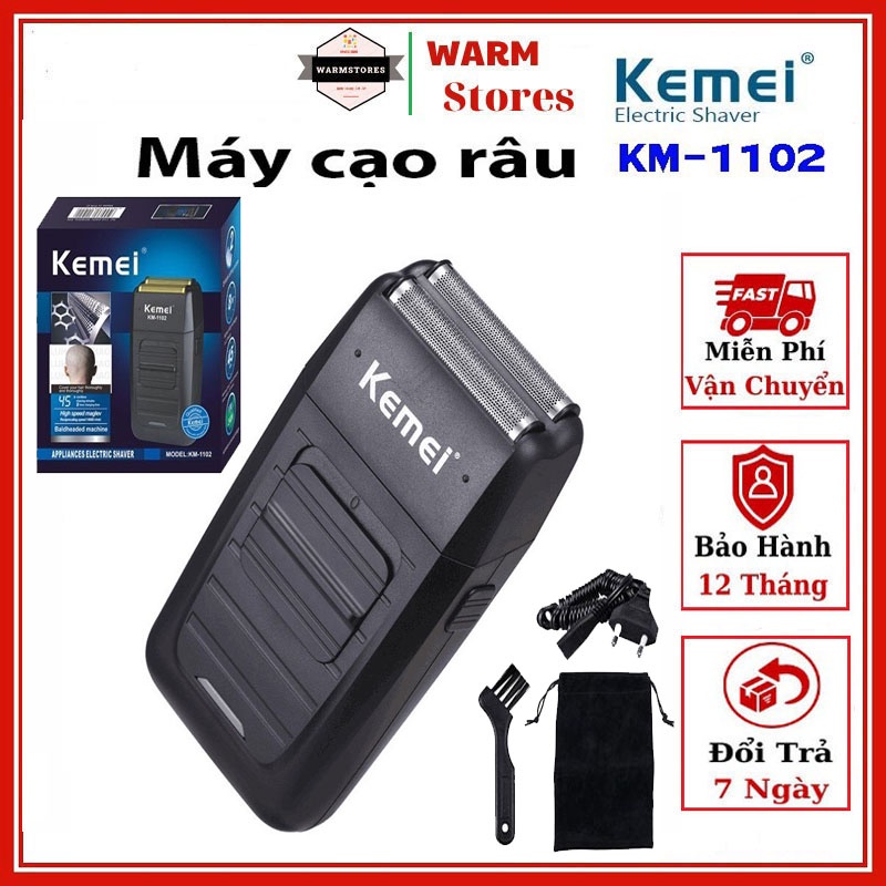 Máy cạo râu khô 2 lưỡi cạo trắng chân tóc công suất mạnh mẽ,bền bỉ Kemei KM-1102 Máy cạo râu chuyên nghiệp
