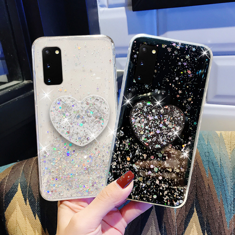 Ốp điện thoại dẻo đính sequin kèm giá đỡ cho Samsung Galaxy S21 Plus S20 Ultra S20 FE S10 S9