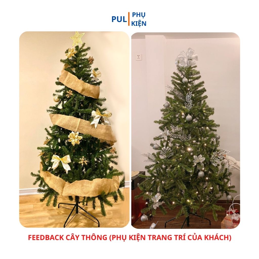 Cây thông noel 2m4 kèm bộ phụ kiện quả châu bông tuyết thiệp quả thông dây đèn led...trang trí cây thông giáng sinh 2.4m