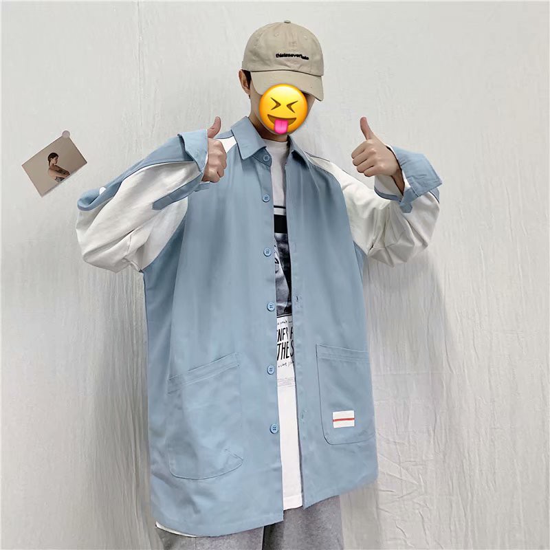 Men's fashion color combination long-sleeve shirt